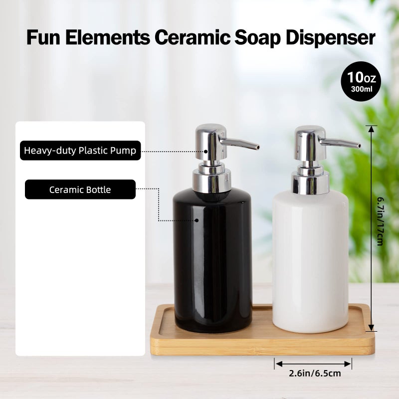 FE FUN ELEMENTS FE Soap Dispenser, 300ml/10oz Ceramic Liquid Soap Pump Dispenser, Refillable Dish Soap Dispenser for Kitchen Bathroom Washroom (White) - Image 2